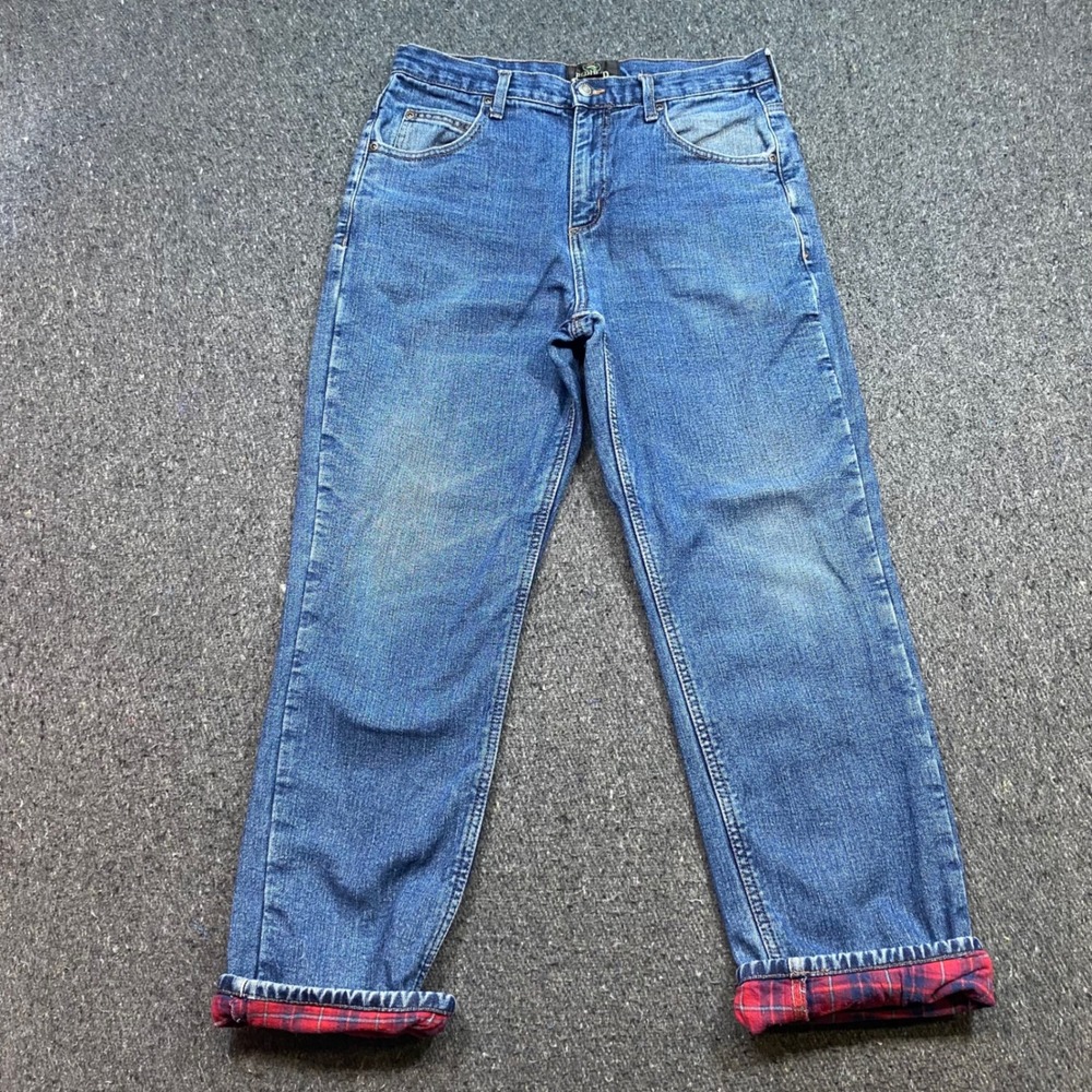 RedHead Flannel Lined Jeans Sz 33 Mens Blue Workwear Gorpcore Plaid Cuff Rugged